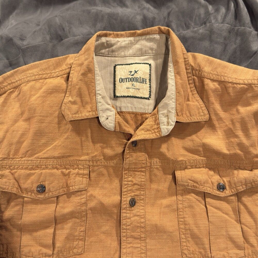 Outdoor Life Men's XL Utility Shirt Ochre Yellow Long Sleeve Outdoor Workwear